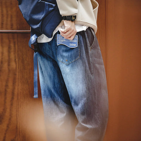 Men’s 7.8oz Washed Denim Jeans – Loose Fit Mid Rise Wide Leg Straight Blue Pants
